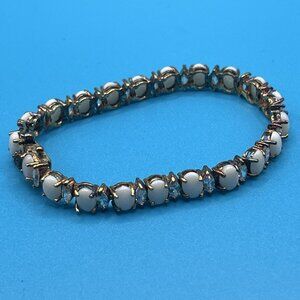 Vintage 925 Sterling Vermeil Bracelet White Opal Cabochon Crystal Signed CL